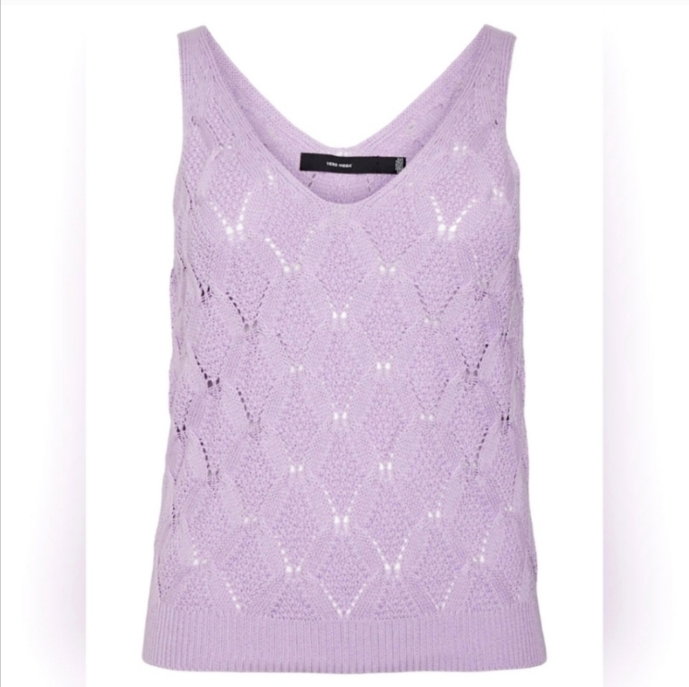 Vero Moda Size 1X Gabby Pointelle-Knit Tank Top in Lavender Color